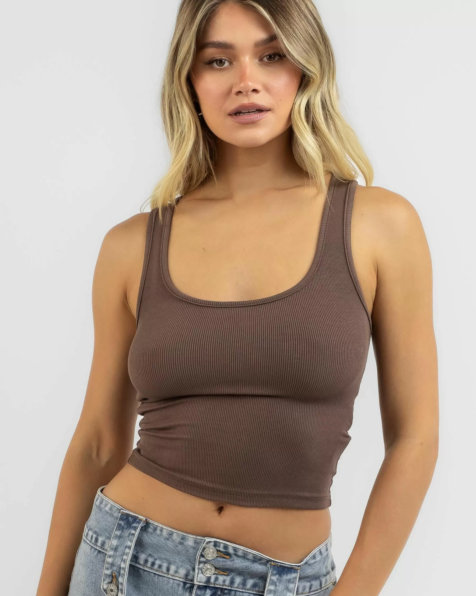 Lower Prices Basic Scoop Neck Rib Tank Top*Mooloola Cheap